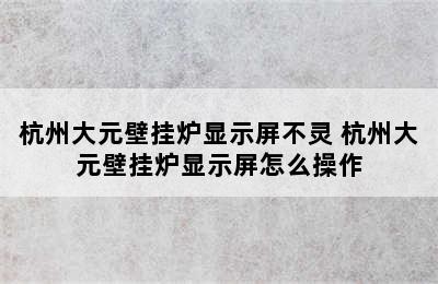 杭州大元壁挂炉显示屏不灵 杭州大元壁挂炉显示屏怎么操作